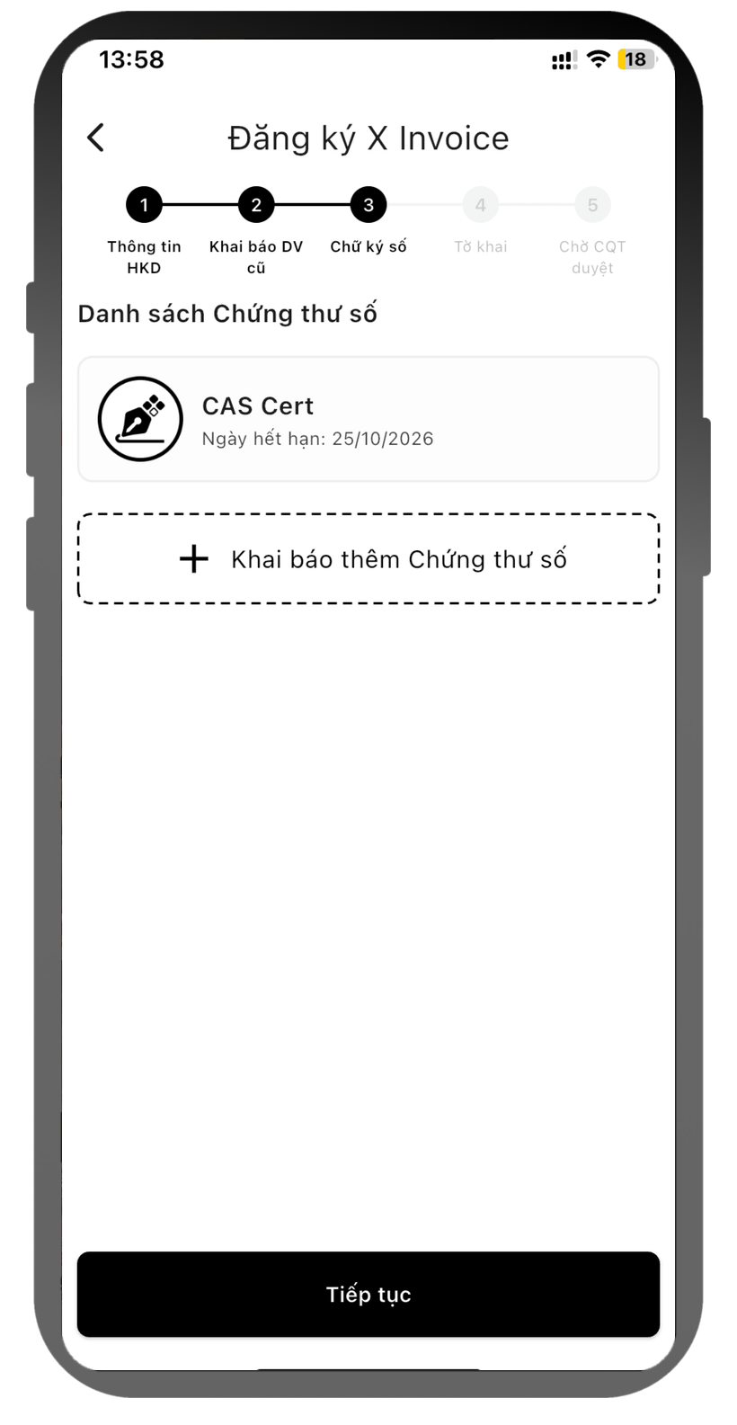Chọn chữ ký số để ký tờ khai