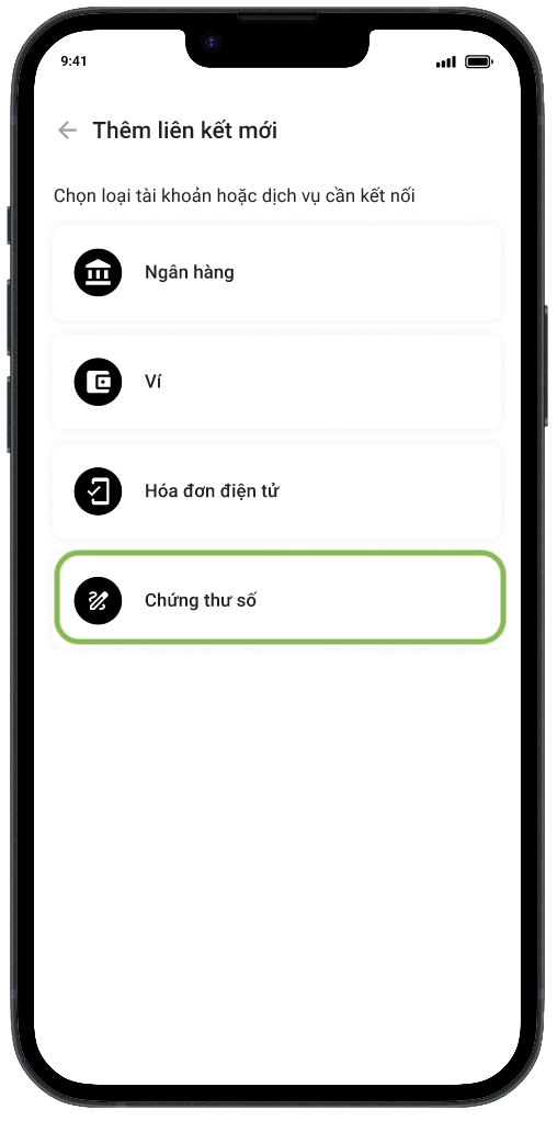 Chọn loại dịch vụ cần kết nối