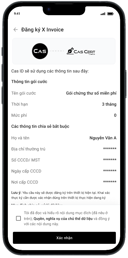 Xác nhận chia sẻ thông tin định danh