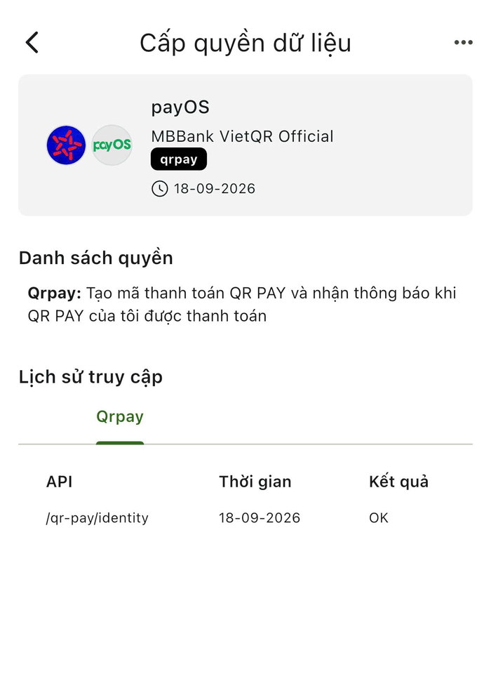 Màn hình Cấp quyền dữ liệu trên ứng dụng Cas ID