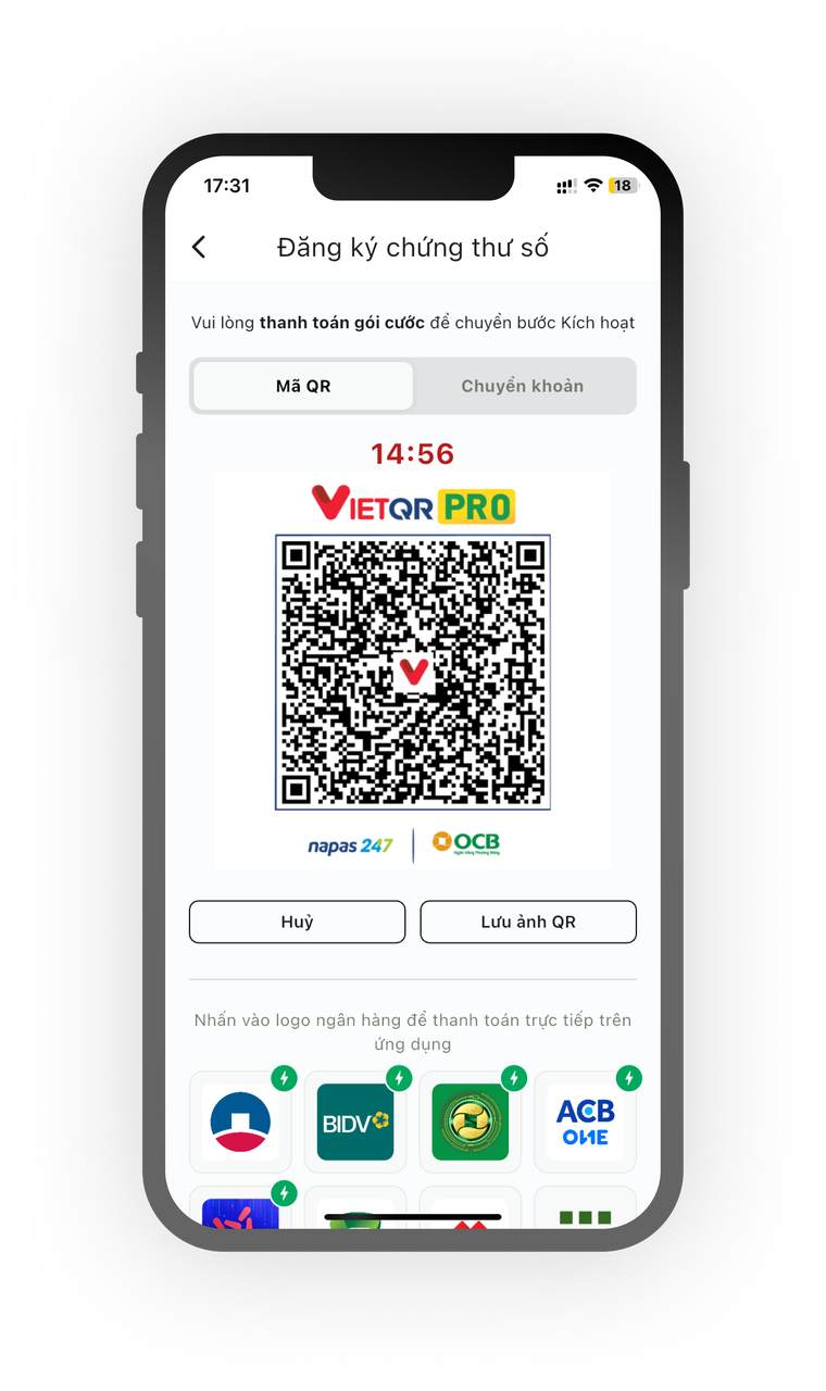 Bước 6 thanh toán gói cước cá nhân - quét mã QR
